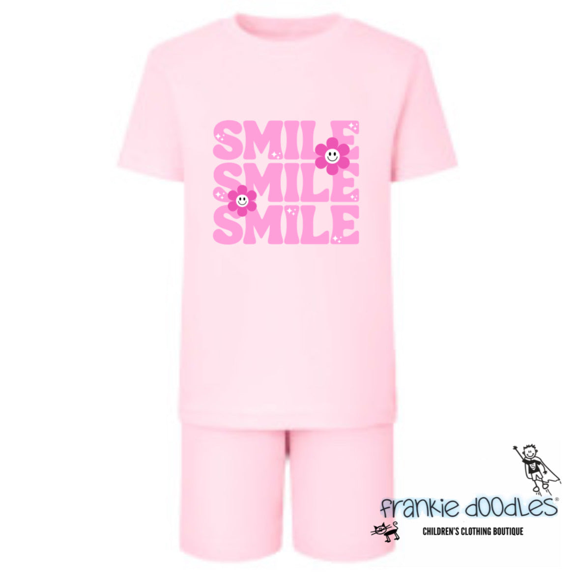 Frankie Doodles Exclusive: Retro "SMILE" Pink Shorts & Tee Set