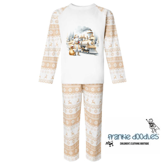 Cream Santa Train Pyjamas