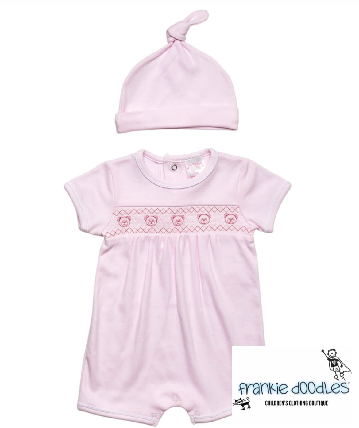 Baby Pink Teddy Smocked Romper Set