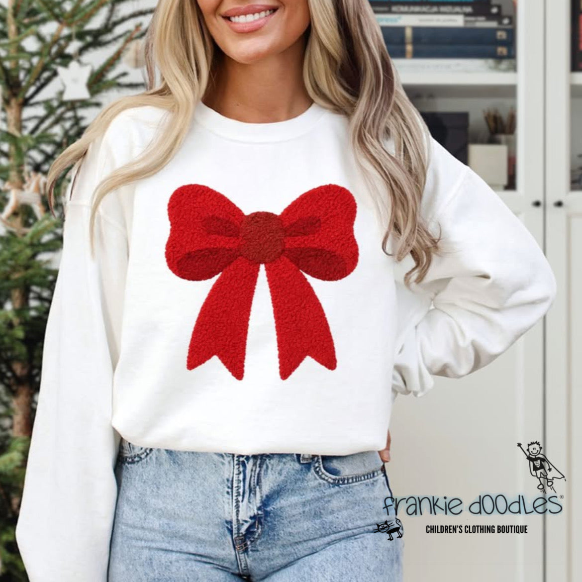 Faux Style 3D Red Bow Sweatshirt