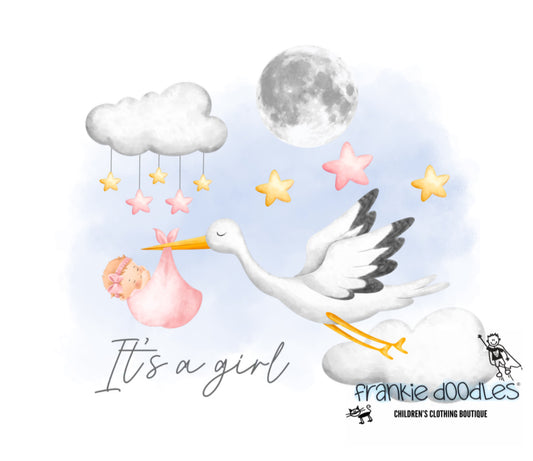 “It’s a Girl” Custom Baby Onesie – Frankie Doodles Exclusive