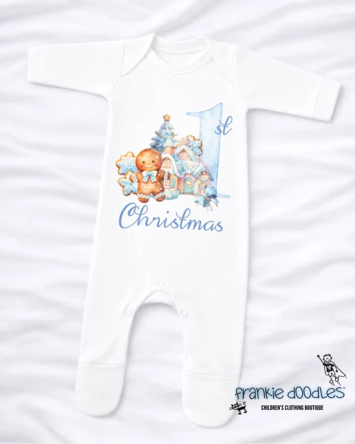 Baby's 1st Christmas Blue Gingerbread Sleepsuit