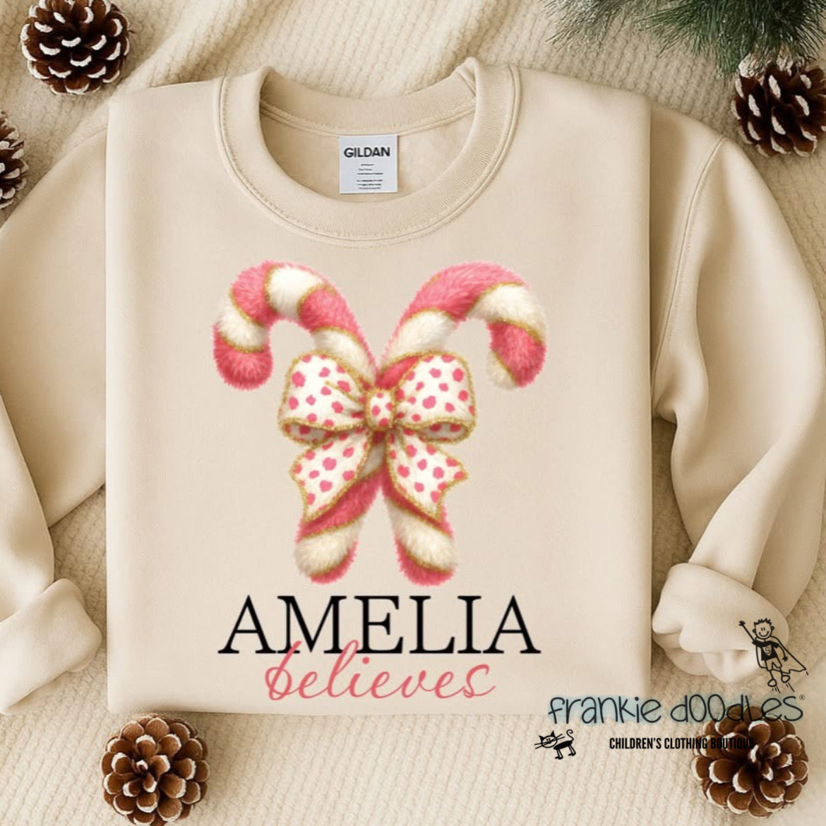 Pink Candy Bow “Believes” Personalised Sweatshirt