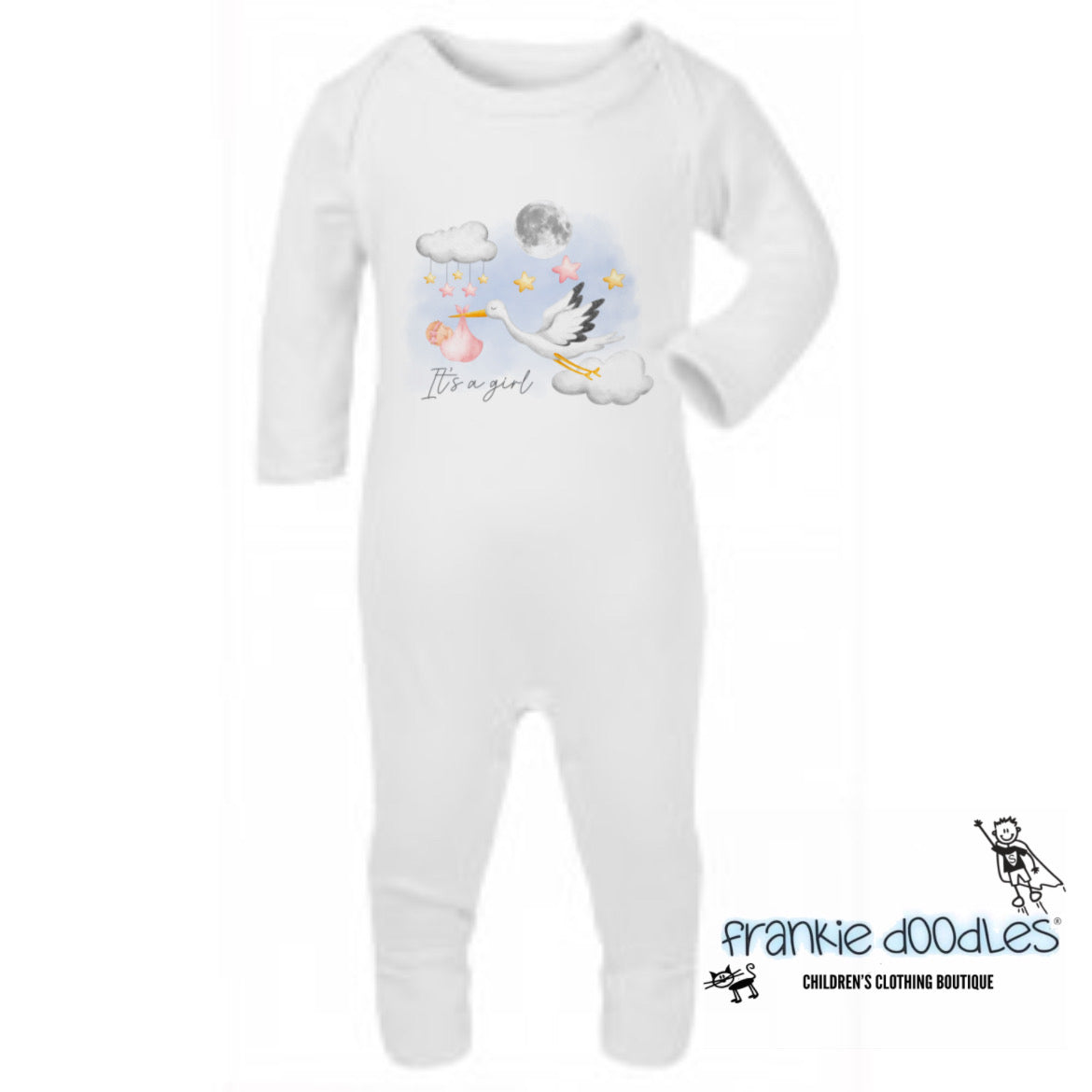 “It’s a Girl” Custom Baby Onesie – Frankie Doodles Exclusive