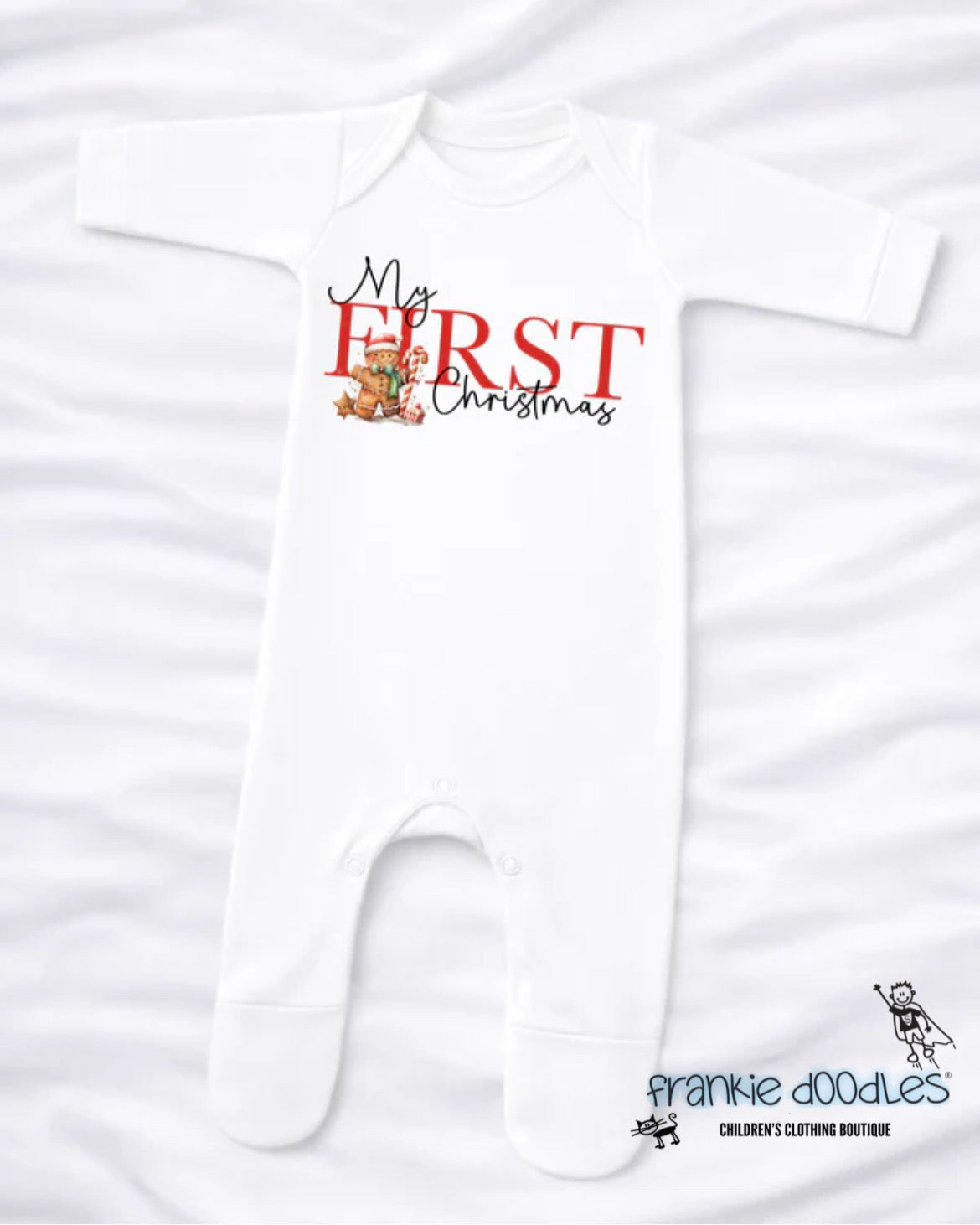 Classic Red "My First Christmas" Gingerbread Sleepsuit