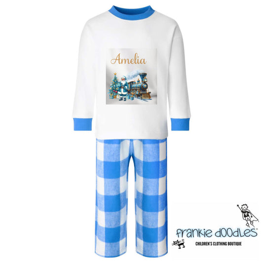 Personalised Christmas Blue Check Pyjamas