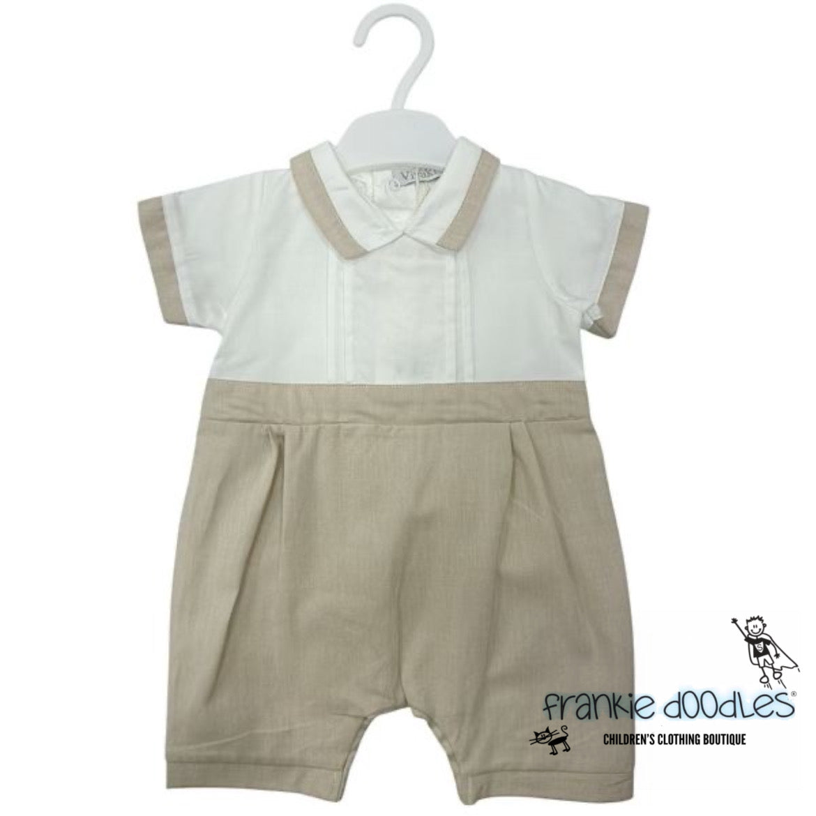 Boys Beige Panel Woven Romper