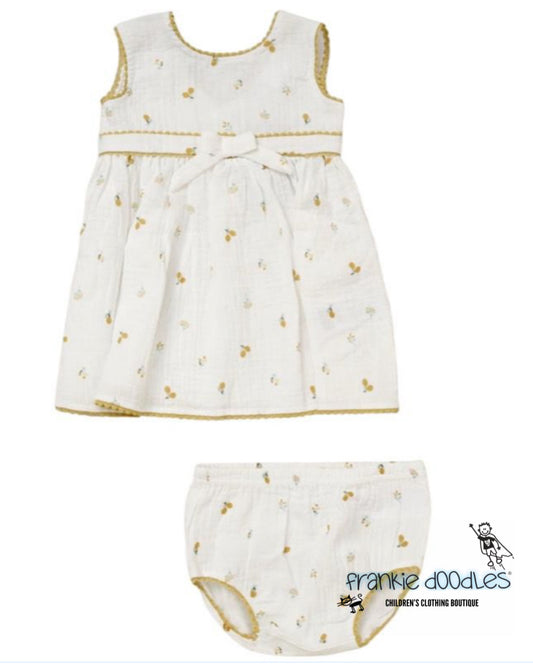 Ivory/Gold Floral & Cherries Dress Set