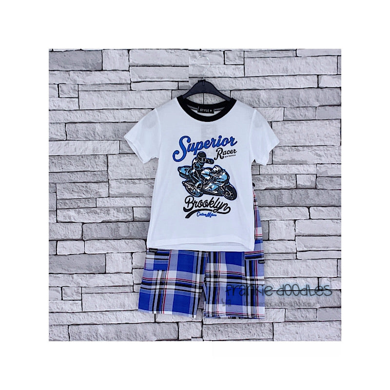 Boys White Check Loungewear Set