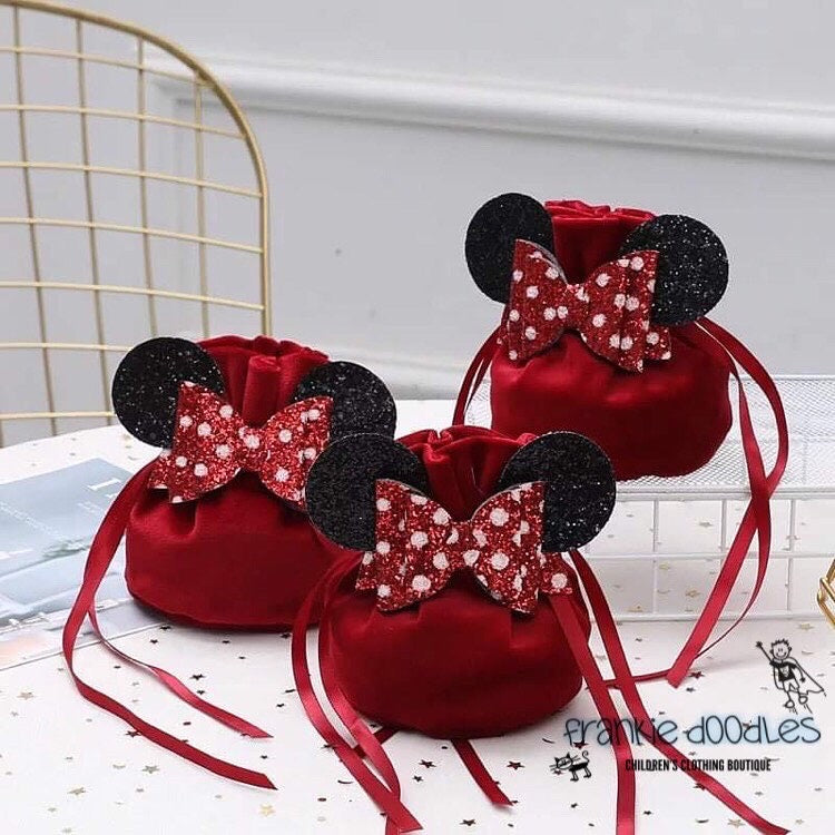 Glitter & Red Velvet Drawstring Bag