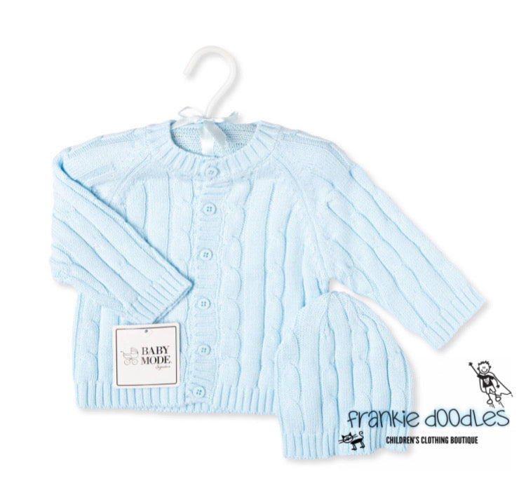 Blue Cable Knit Cardigan Set