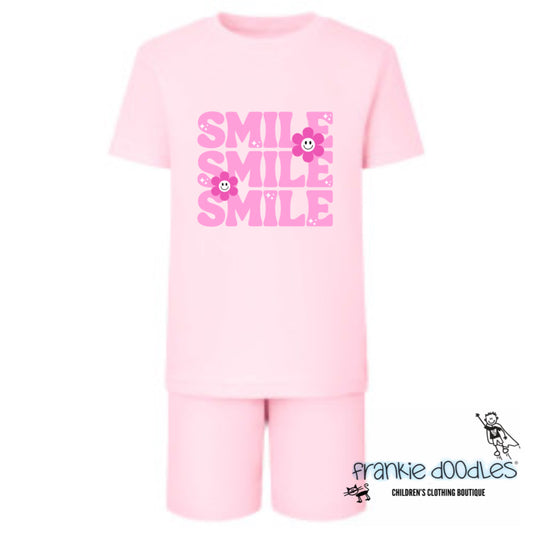 Frankie Doodles Exclusive: Retro "SMILE" Pink Shorts & Tee Set