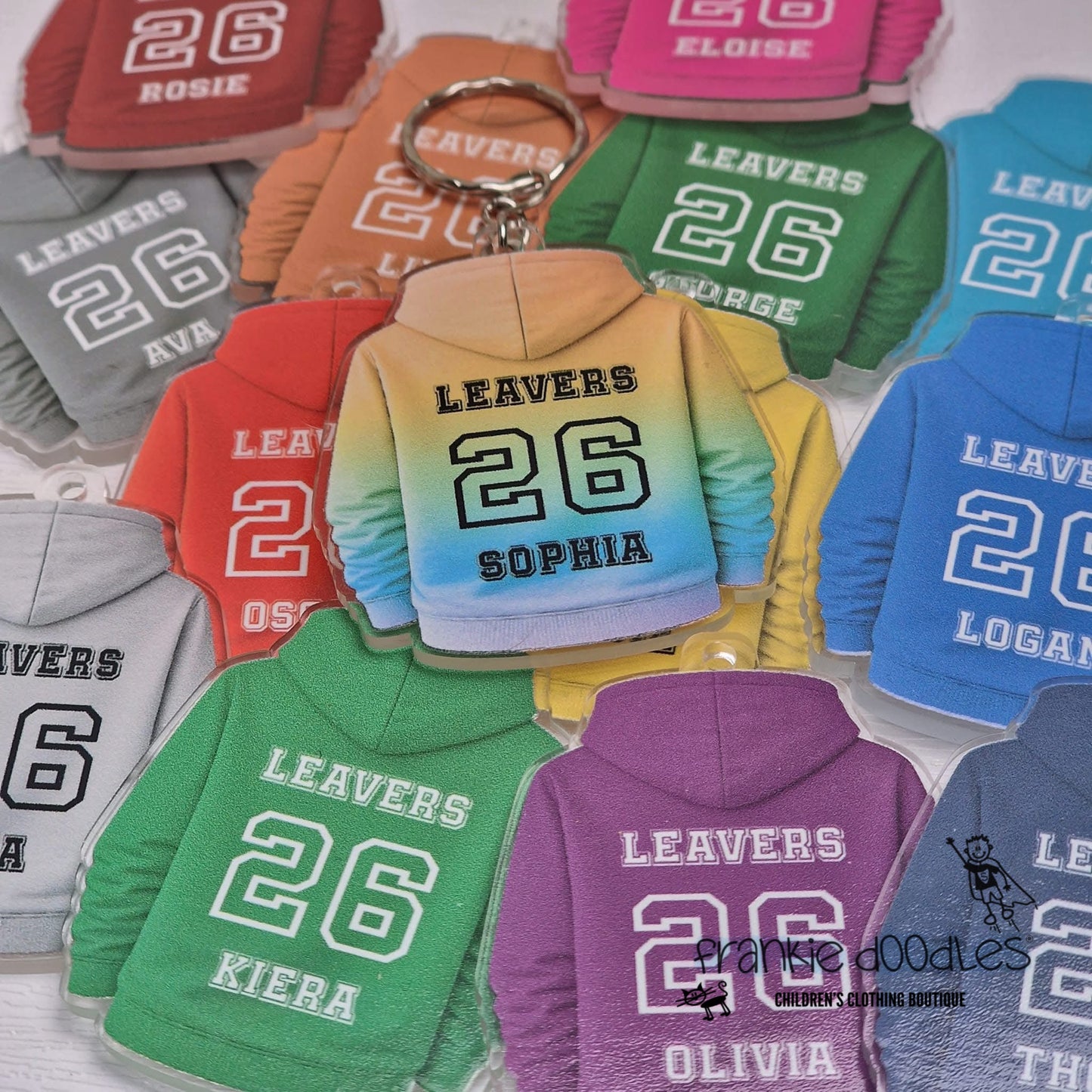 Personalised School Leavers Hoodie Keyring – A Keepsake by Frankie Doodles