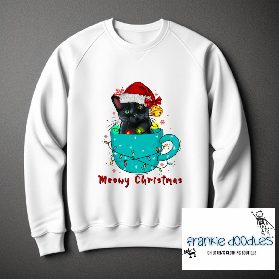 Meowy Christmas Cat in a Cup Christmas Sweatshirt