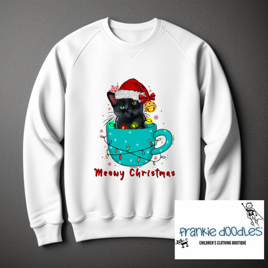 Meowy Christmas Cat in a Cup Christmas Sweatshirt