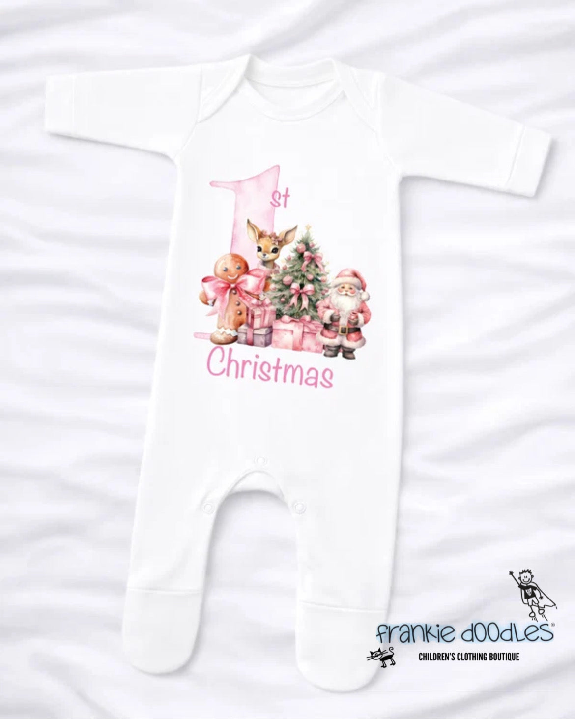 Baby's 1st Christmas Pink Festive Friends Sleepsuit