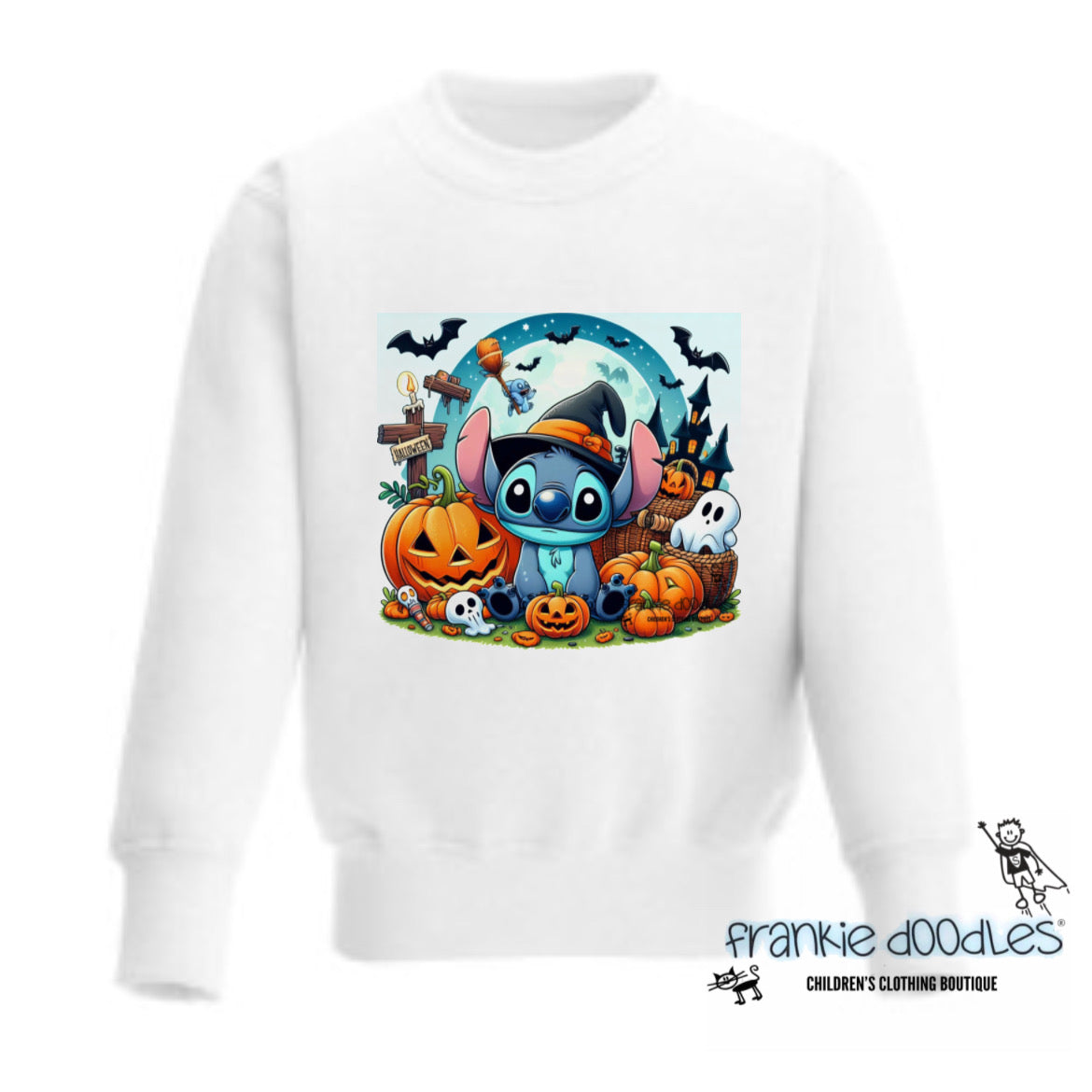 Cute Blue Alien Custom Printed White Fleece Crew Neck Sweatshirt