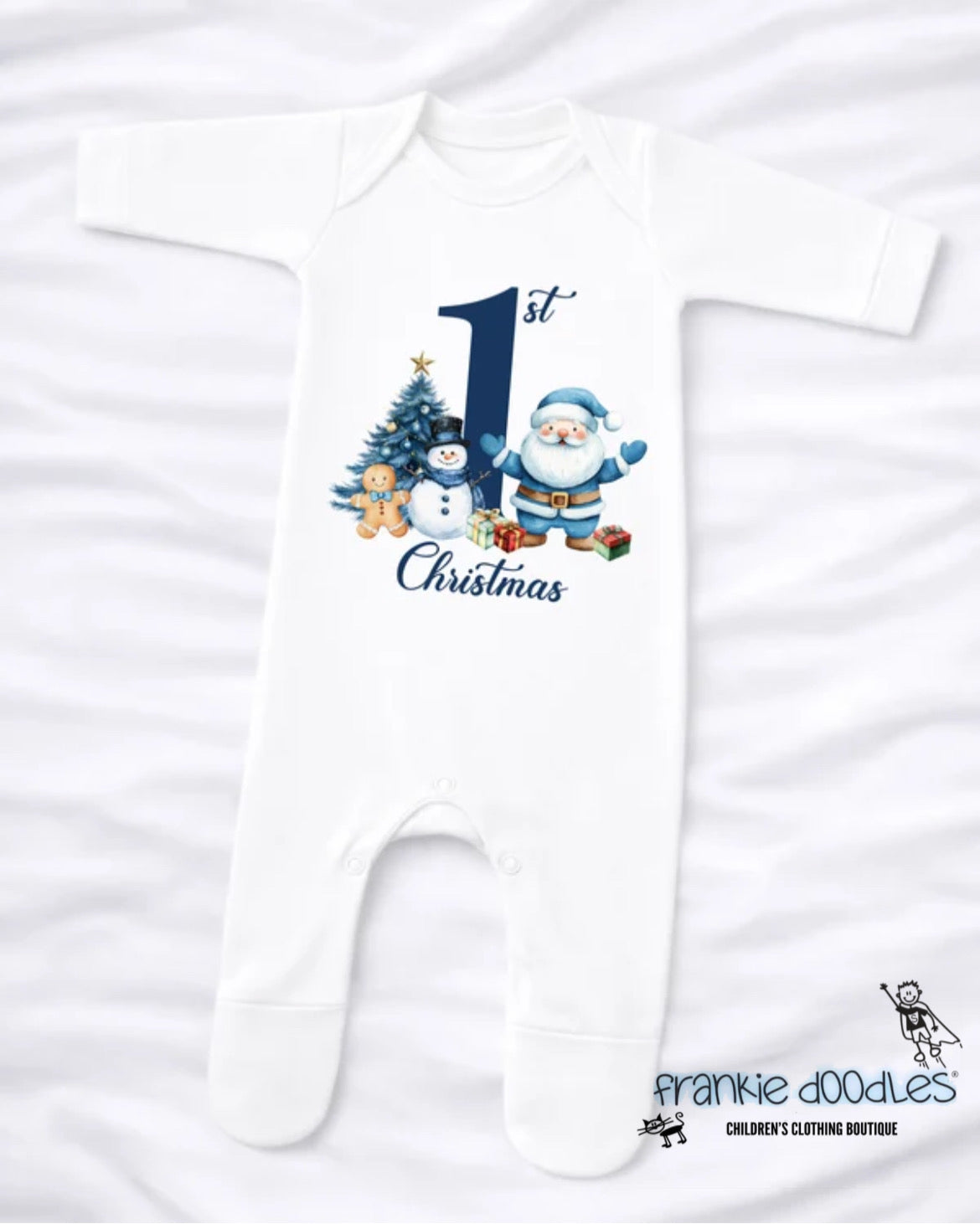 Baby's 1st Christmas Navy Santa & Snowman Sleepsuit