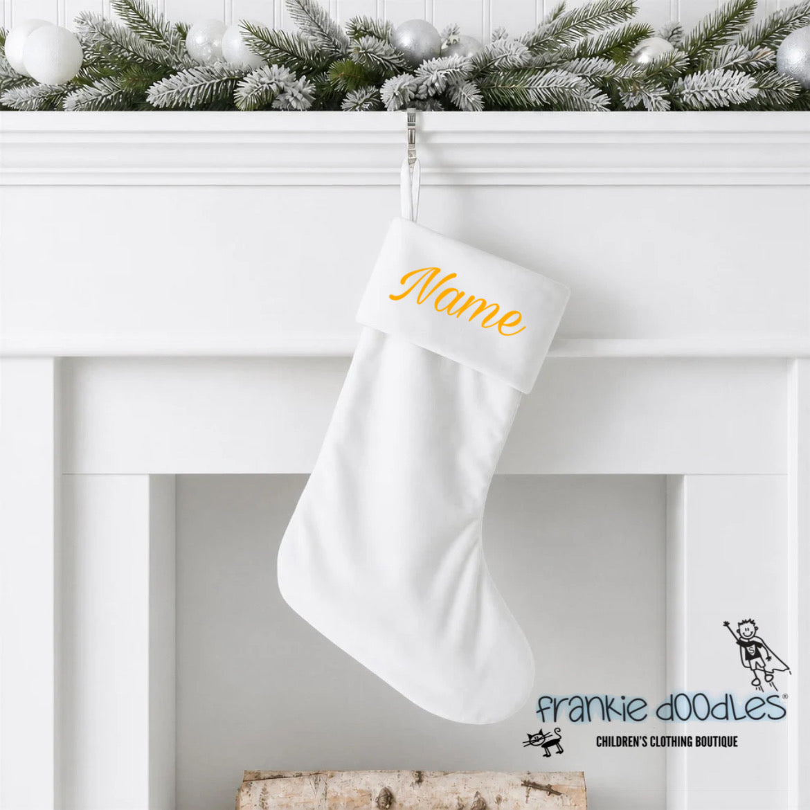 Personalised Christmas Stocking with Gold Glitter Name