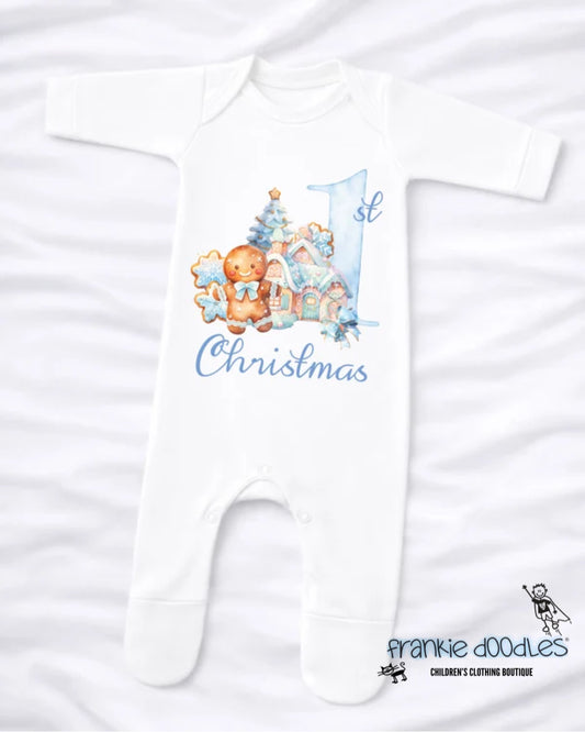 Baby's 1st Christmas Blue Gingerbread Sleepsuit