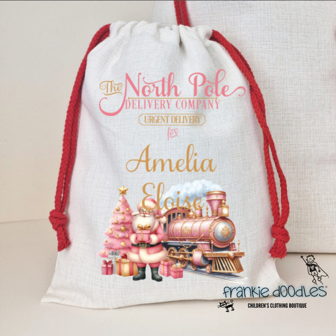 Personalised North Pole Express Christmas Linen Sack
