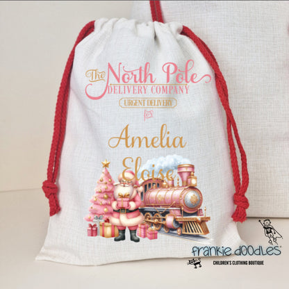 Personalised North Pole Express Christmas Linen Sack