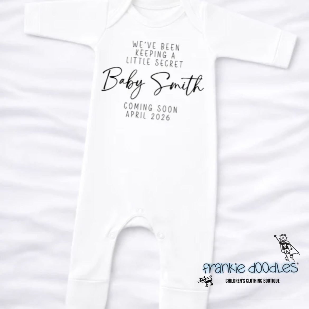 Personalised Baby Announcement Sleepsuit – "Keeping a Little Secret"