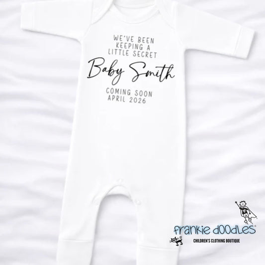 Personalised Baby Announcement Sleepsuit – "Keeping a Little Secret"