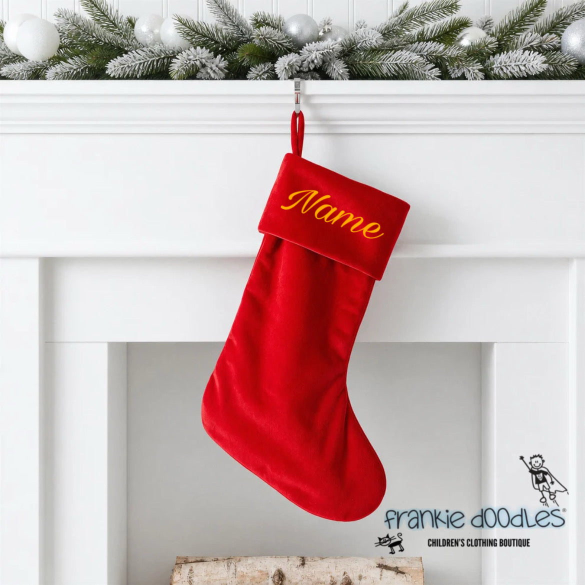 Personalised Christmas Stocking with Gold Glitter Name