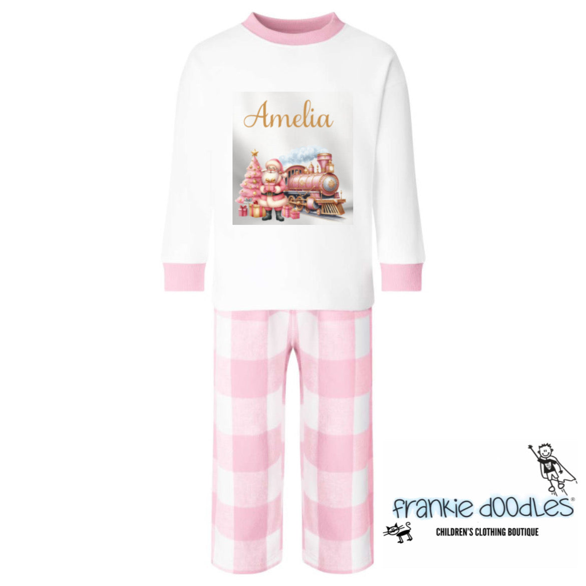 Personalised Christmas Pink Check Pyjamas