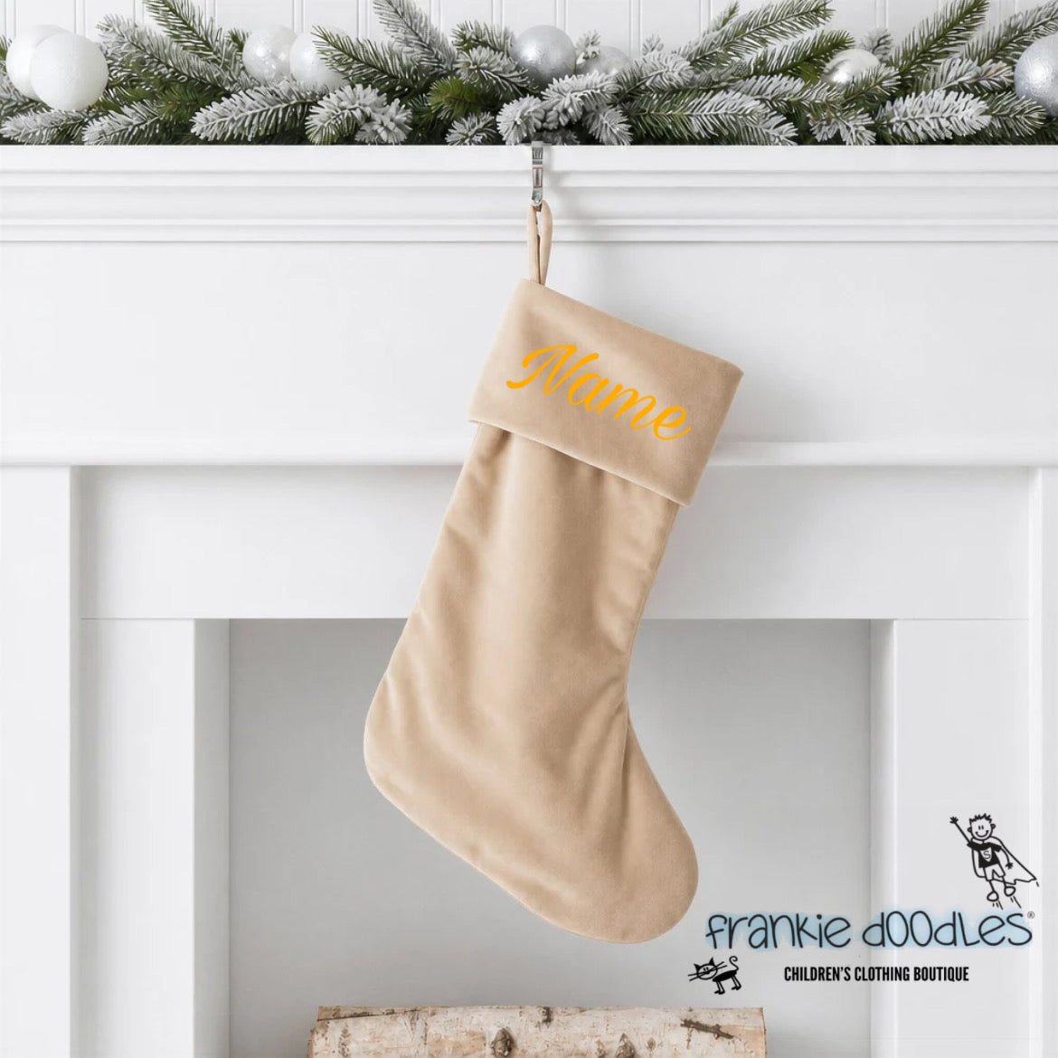 Personalised Christmas Stocking with Gold Glitter Name