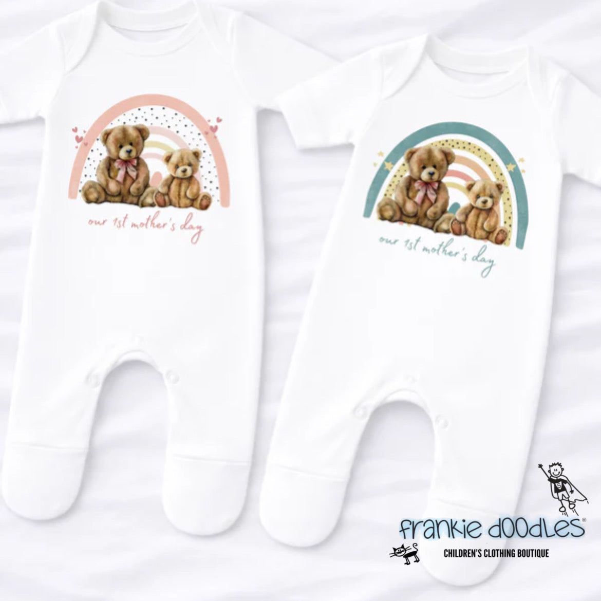 "Our 1st Mother’s Day" Rainbow Teddy Sleepsuit