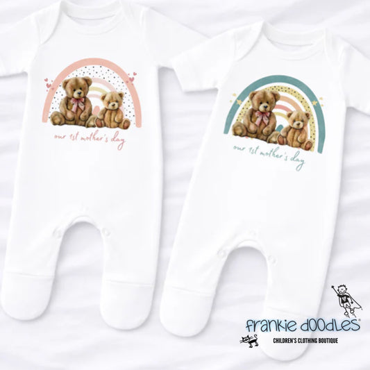 "Our 1st Mother’s Day" Rainbow Teddy Sleepsuit