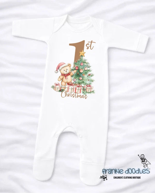 Baby's 1st Christmas Festive Teddy Bear Sleepsuit