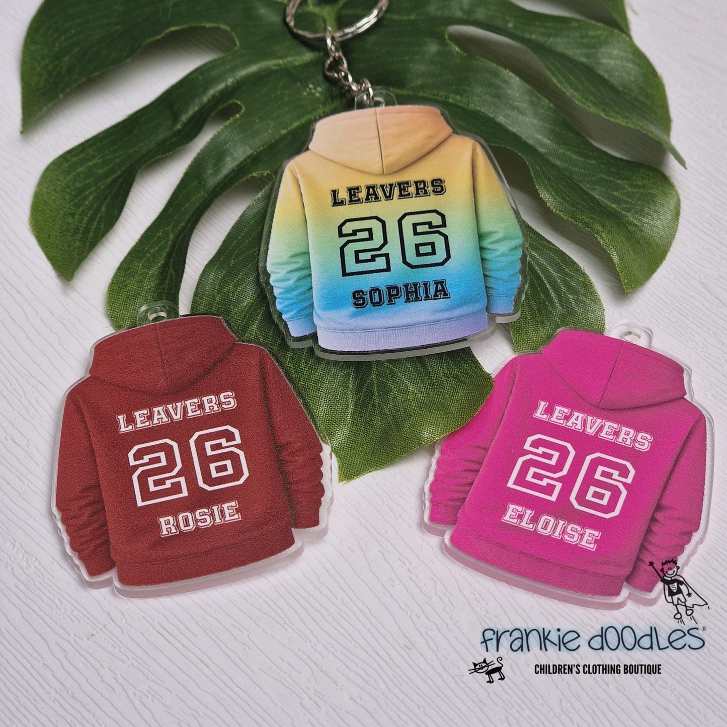 Personalised School Leavers Hoodie Keyring – A Keepsake by Frankie Doodles