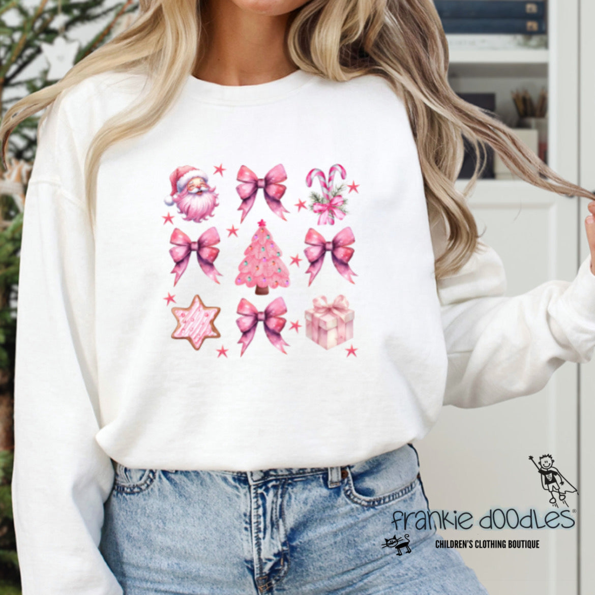 Retro Pink Christmas Bow Sweatshirt