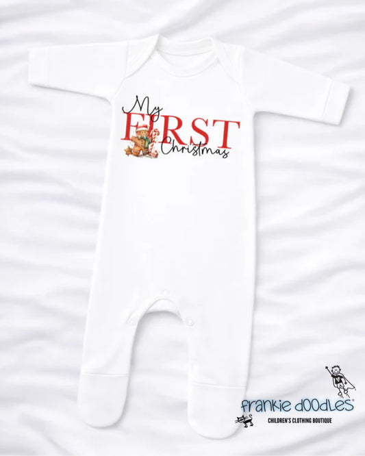Classic Red "My First Christmas" Gingerbread Sleepsuit
