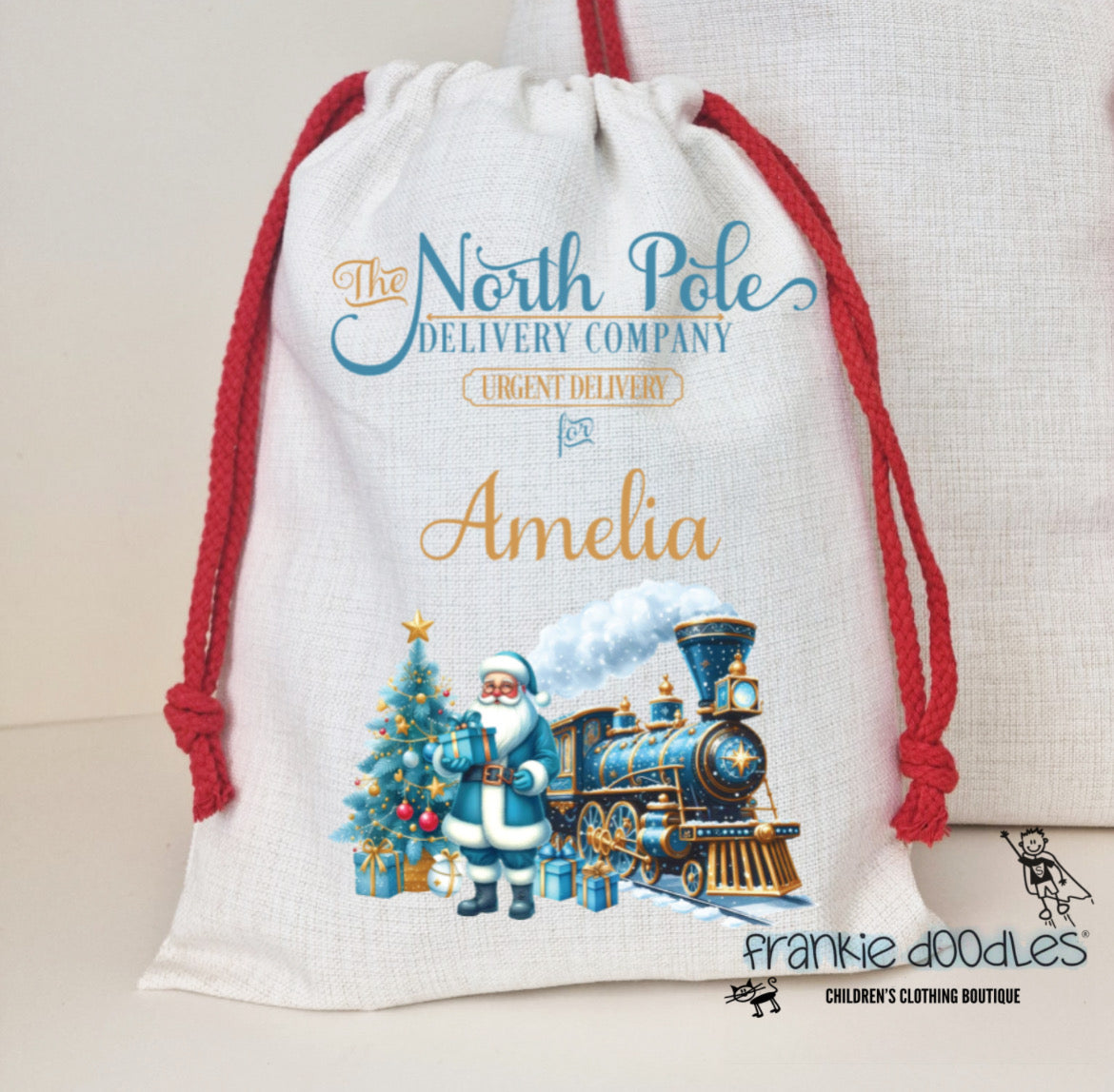 Personalised North Pole Express Christmas Linen Sack