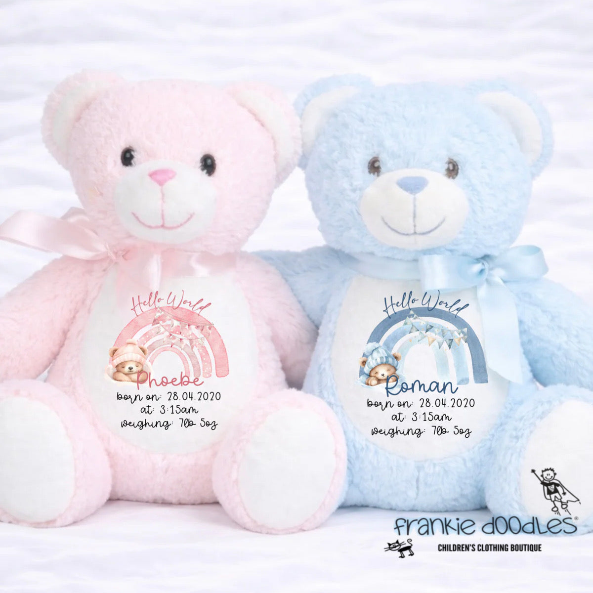 Personalised New Baby Rainbow Teddy Bear