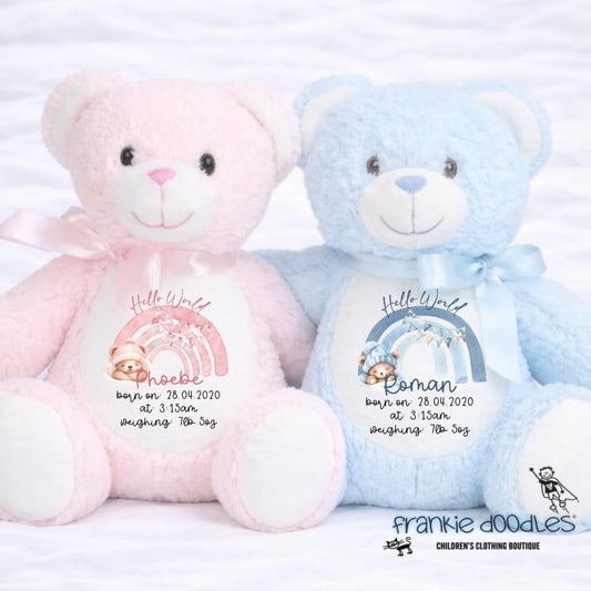 Personalised New Baby Rainbow Teddy Bear