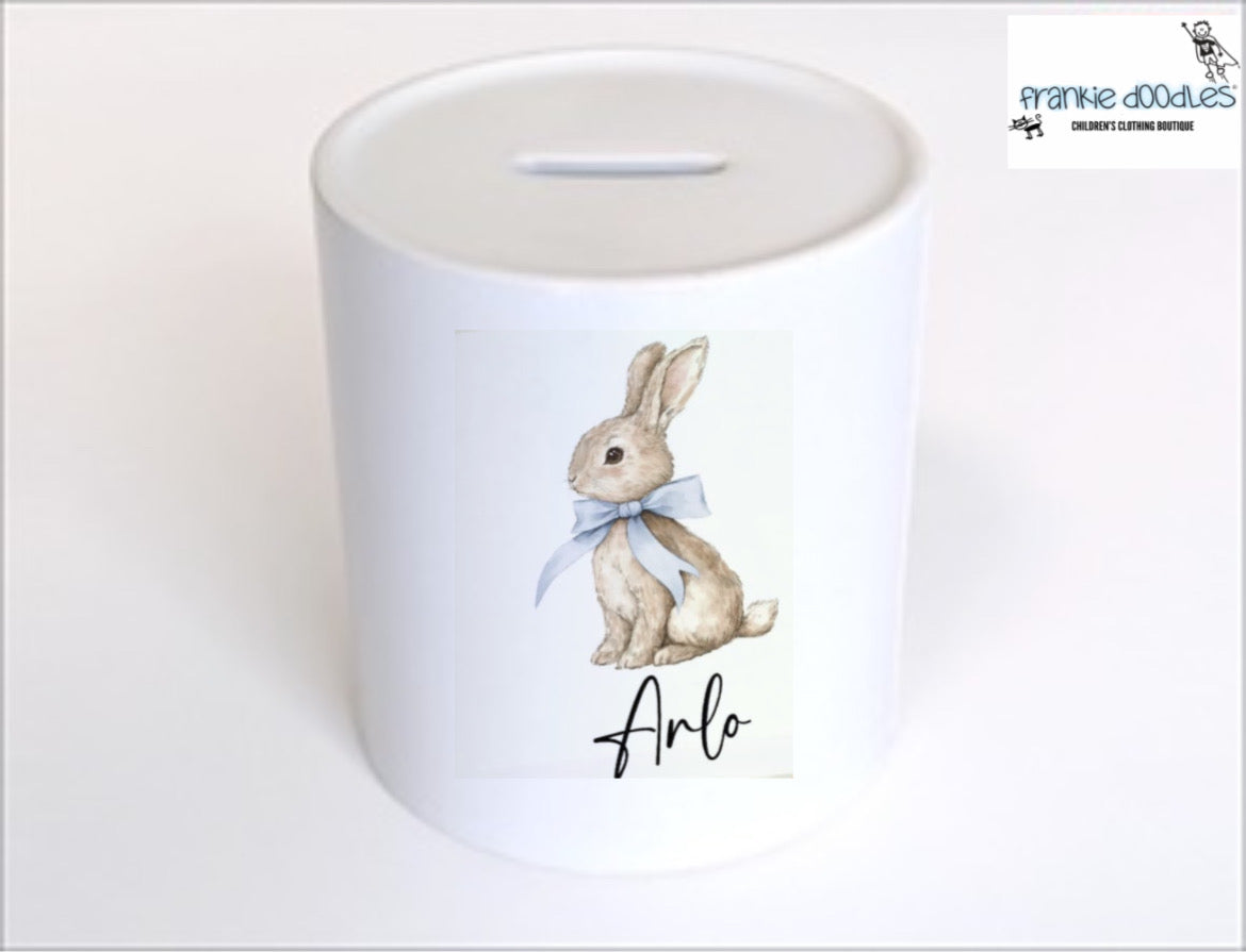 Personalised Blue Bunny Money Box