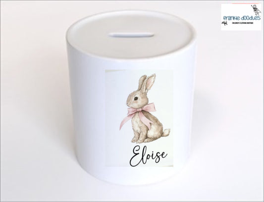 Personalised Pink Bunny Money Box