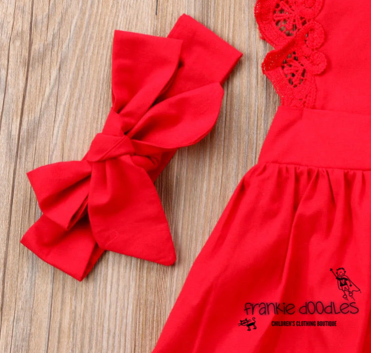 Red Ruffle Romper Dress
