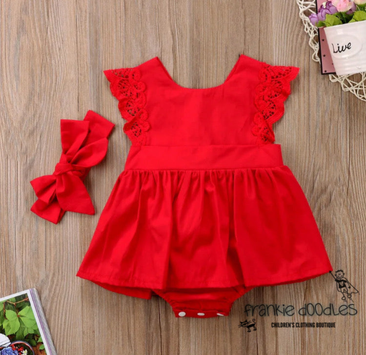 Red Ruffle Romper Dress