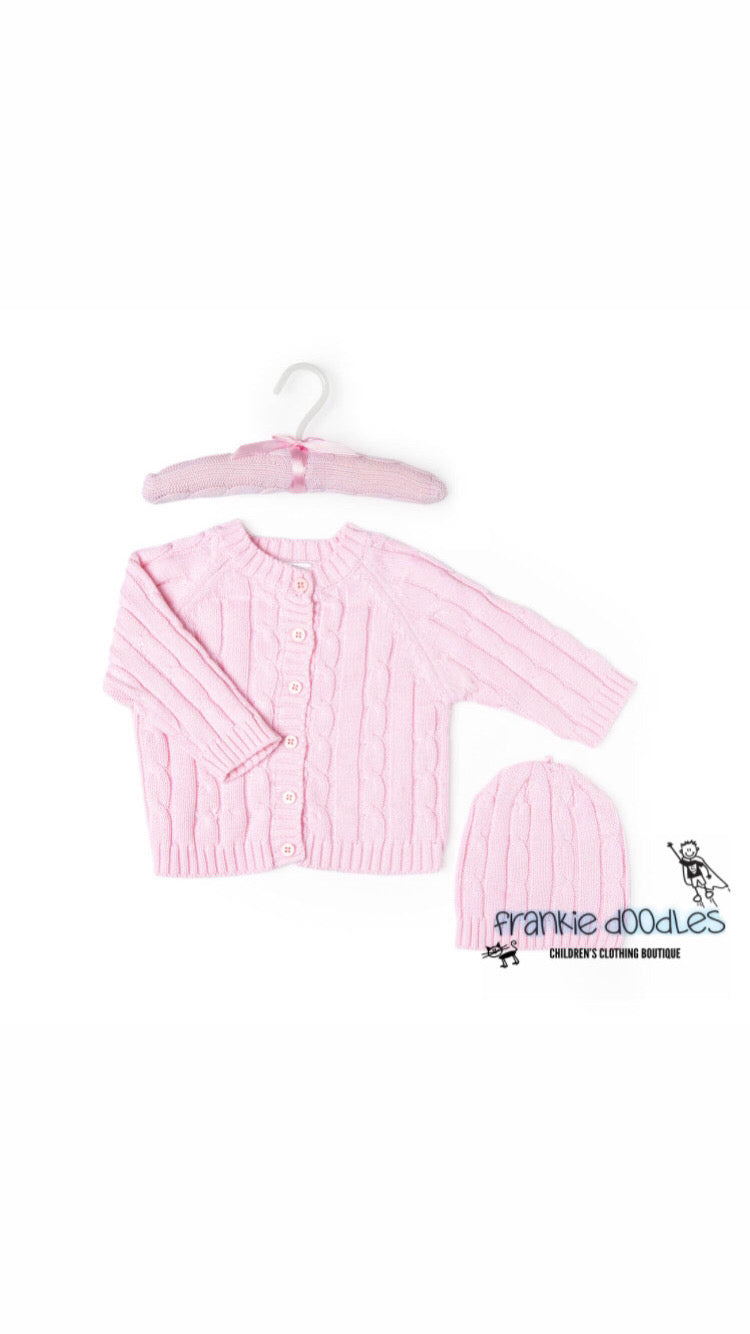 Pink Cable Knit Cardigan Set