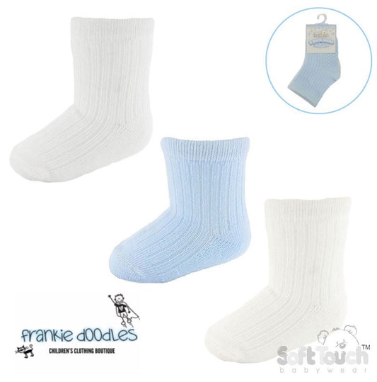 Baby Blue Trio Pique Ribbed Ankle Socks