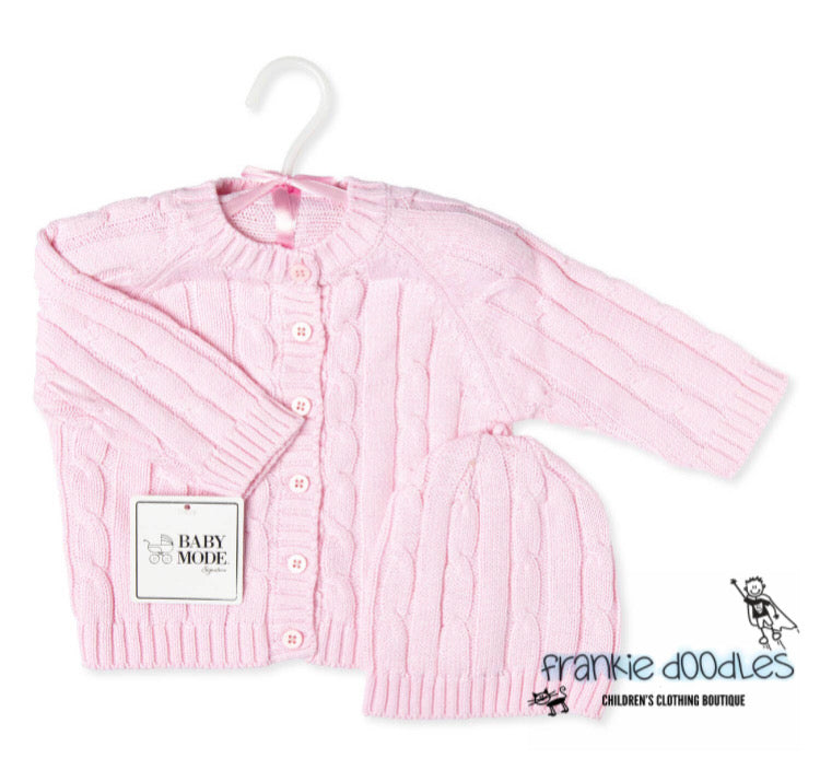 Pink Cable Knit Cardigan Set